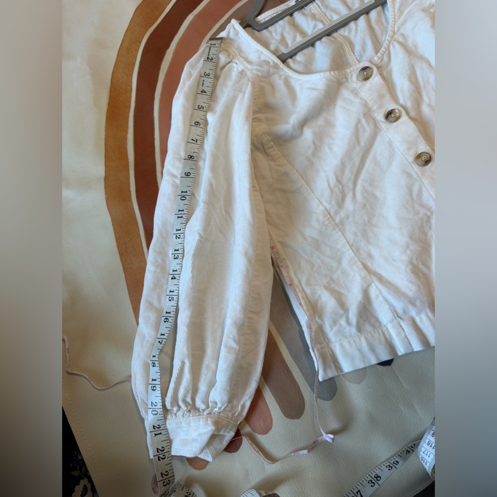 MADEWELL Corduroy Shirred-Sleeve Button-Front Top In Ivory Size extra small - Picture 10 of 10